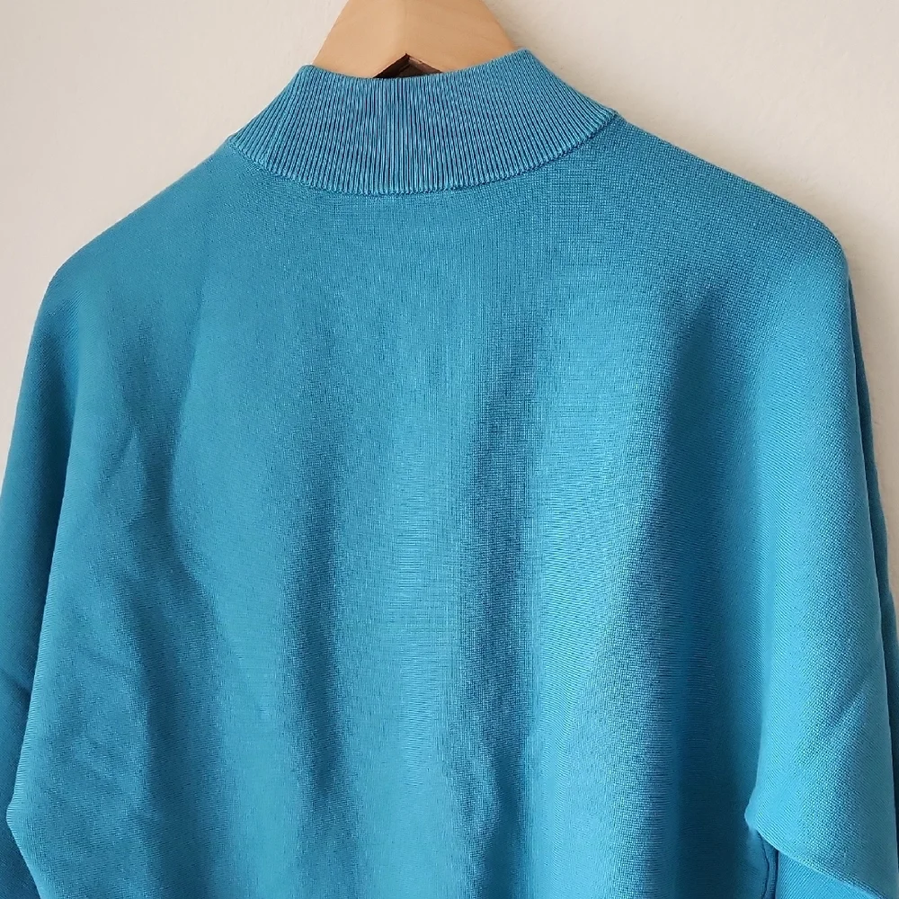 Chico's Teal Sweater Short Sleeve Mock Neck Wide Elbow Sleeves Sz L (2) Soft - Picture 10 of 16